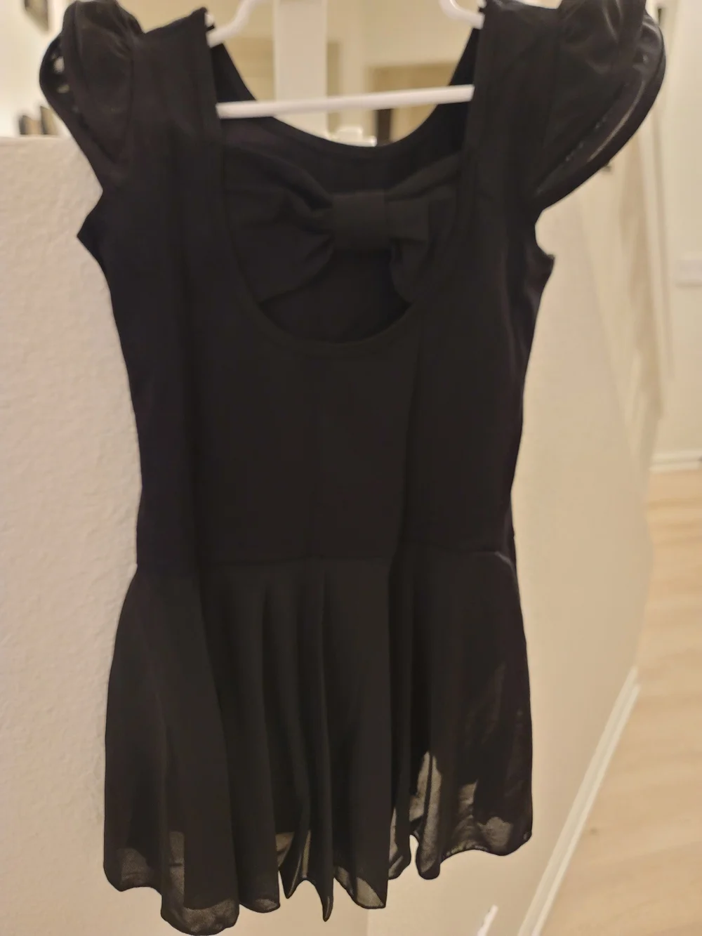 Black Short Sleeve Skater Dress with Sheer Hem